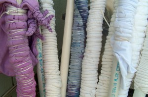 cloth tied for shibori arashi dye technique